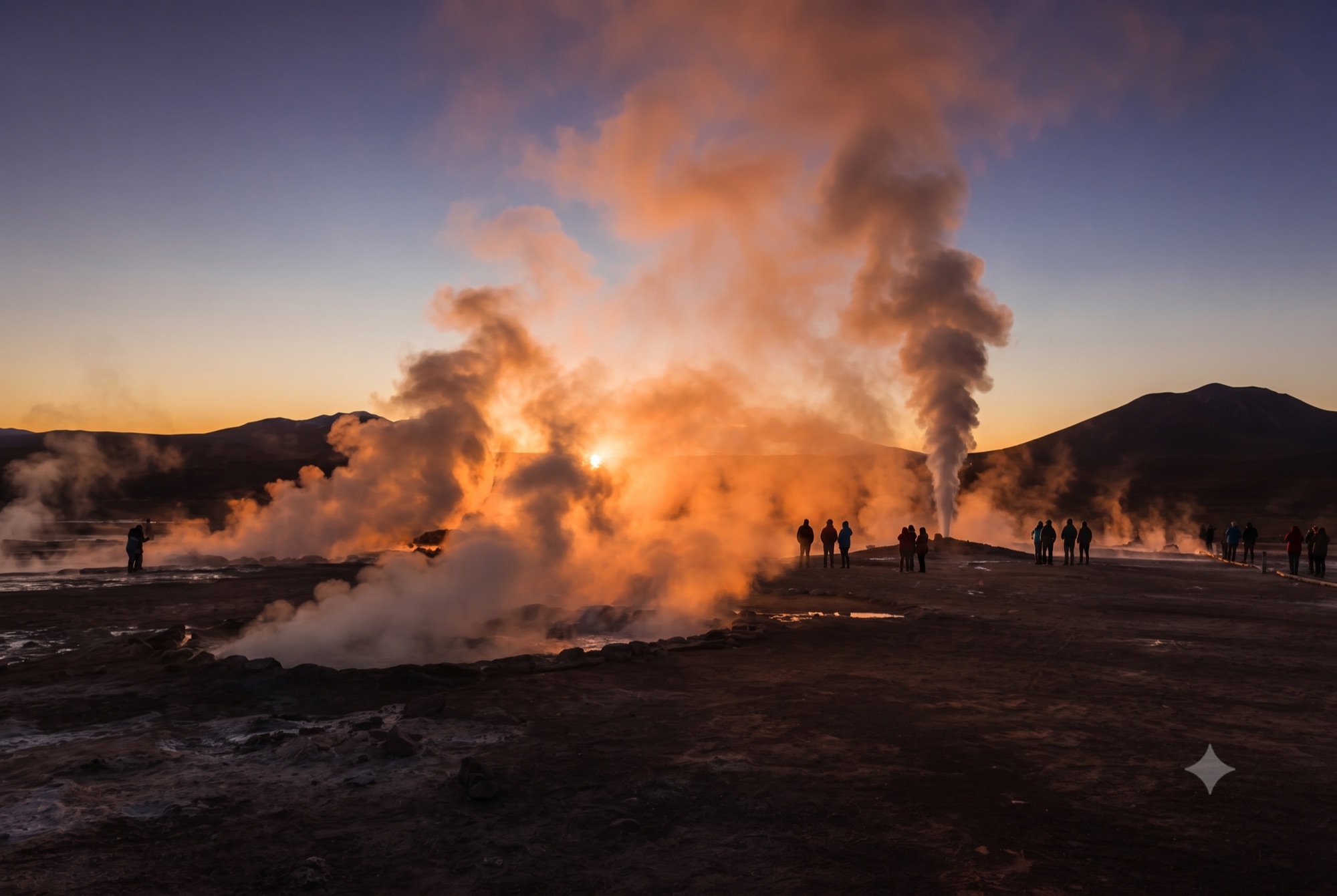 Geysers del Tatio ao amanhecer